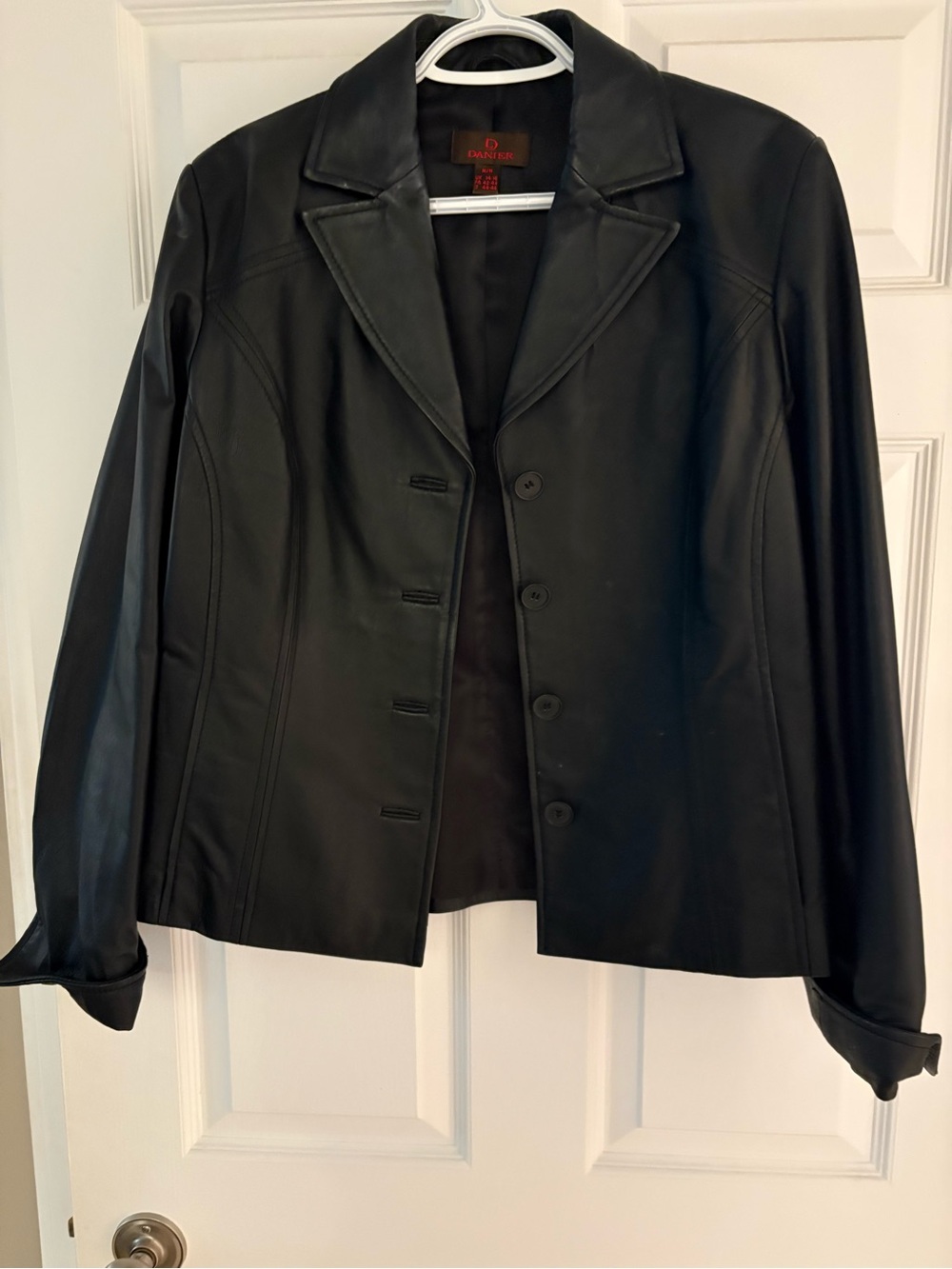 Danier Women's Black Leather Button-Front Short Blazer